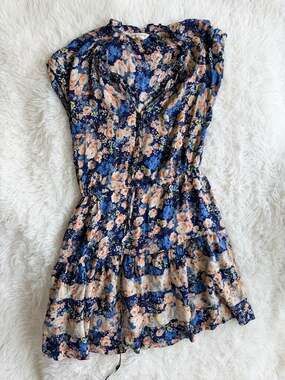 Rebecca Taylor Floral Pleated Ruffle Tiered Silk Mini Dress Style #918978D319